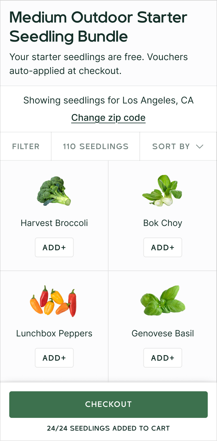Lettuce Grow starter seedlings shopping on mobile with checkout enabled