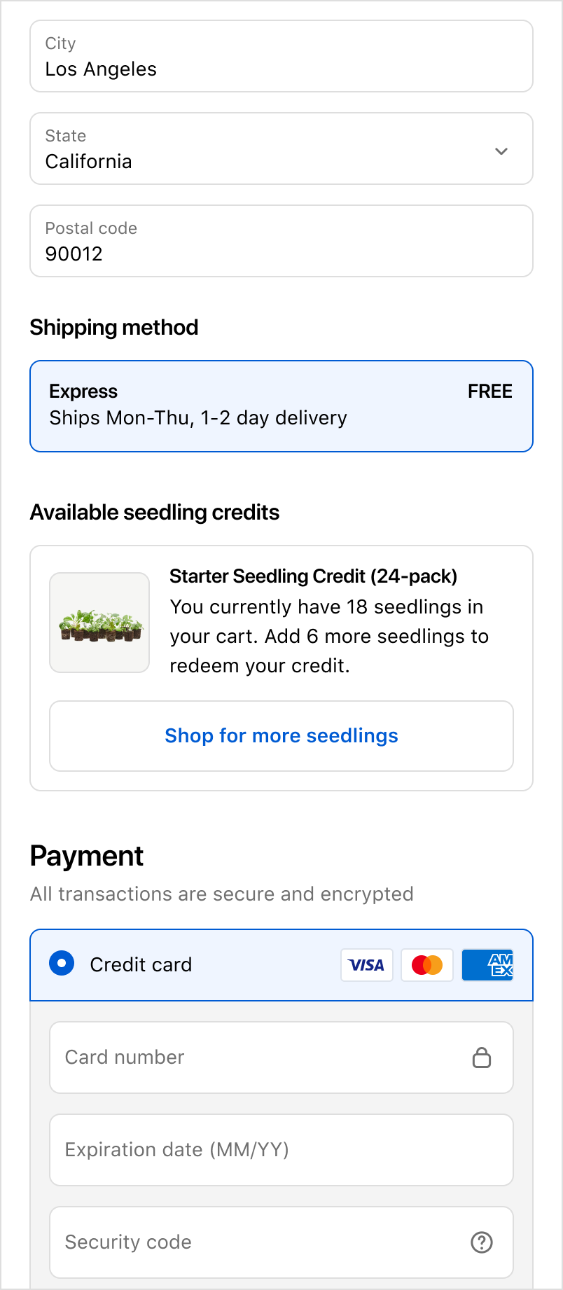Checkout when starter credit cart is short of a full pack